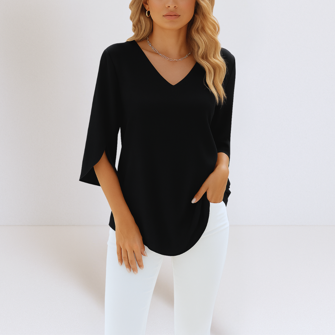 Emerson™ | Elegant Blouse with V-neck and Split Sleeves