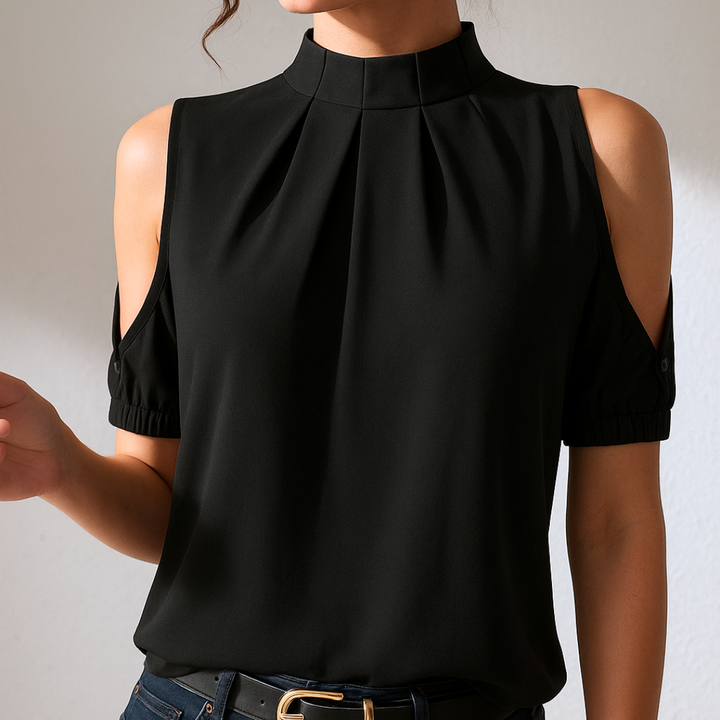 Ellis™ | Black Pleated Blouse With Split Sleeves