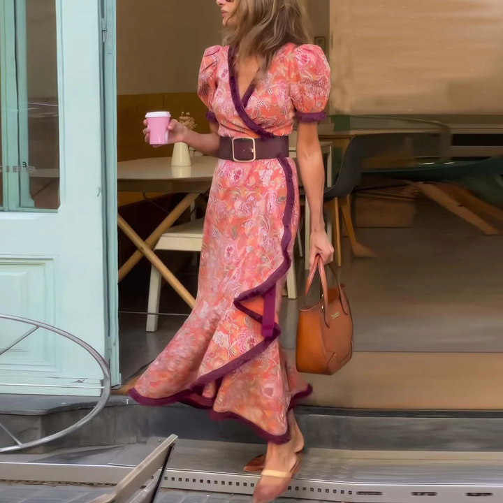 Stylish Pink Maxi Dress with Short Sleeves
