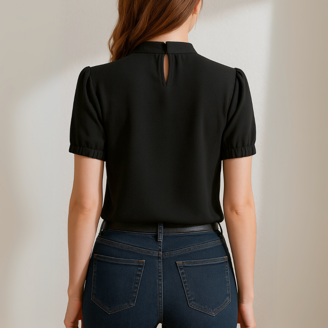 Ellis™ | Black Pleated Blouse With Split Sleeves