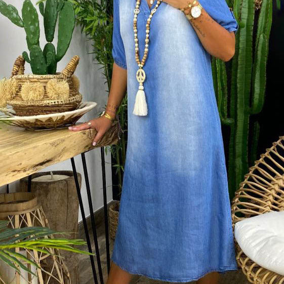 Ivanna™ | Summer V Neck Half Denim Dress