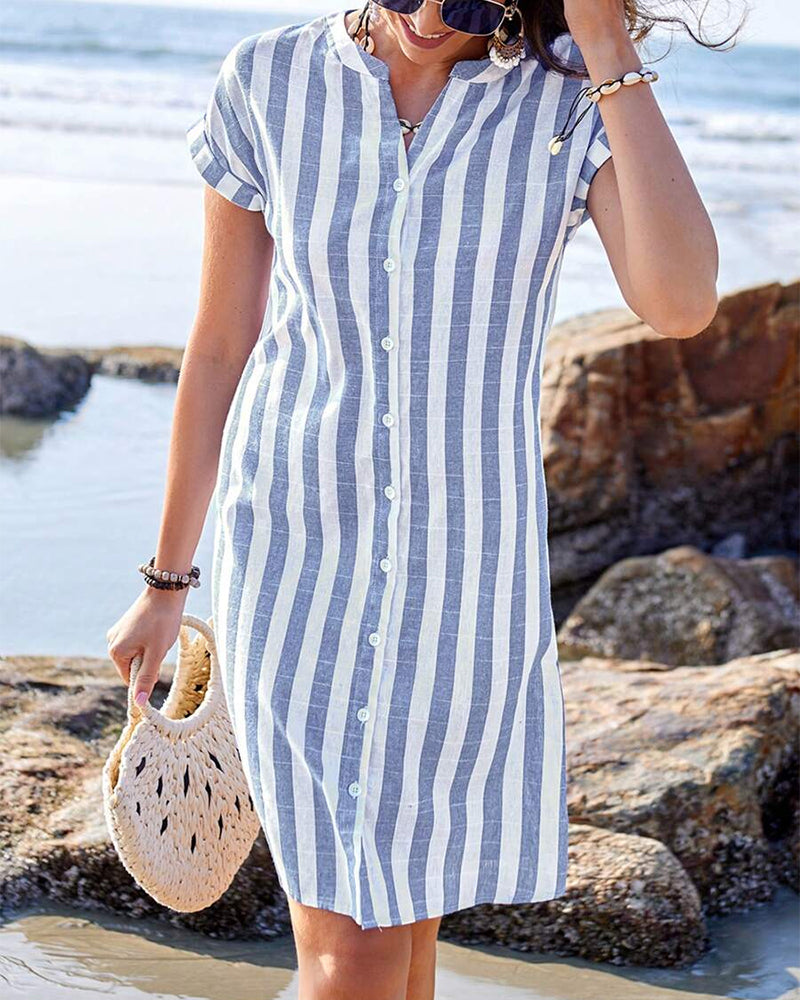 Maxine™ | Elegant Striped Shirt Dress