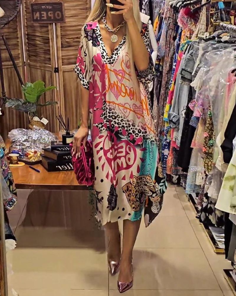 Jazlyn - Casual Dress with Colourful Leopard Print