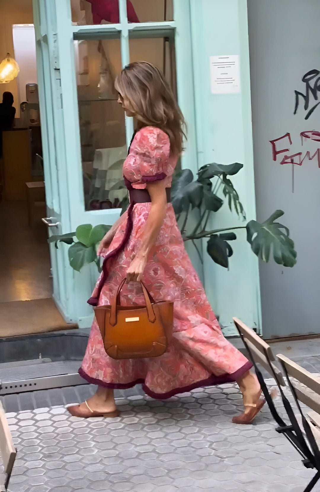 Stylish Pink Maxi Dress with Short Sleeves