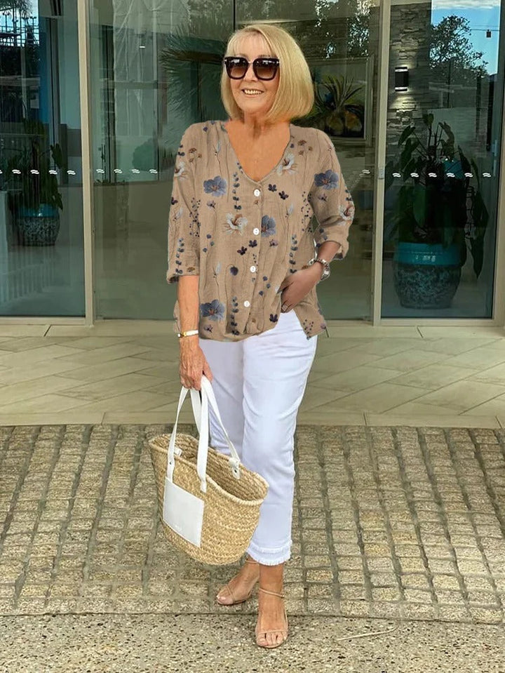 Bella | Floral Top in Cotton and Linen