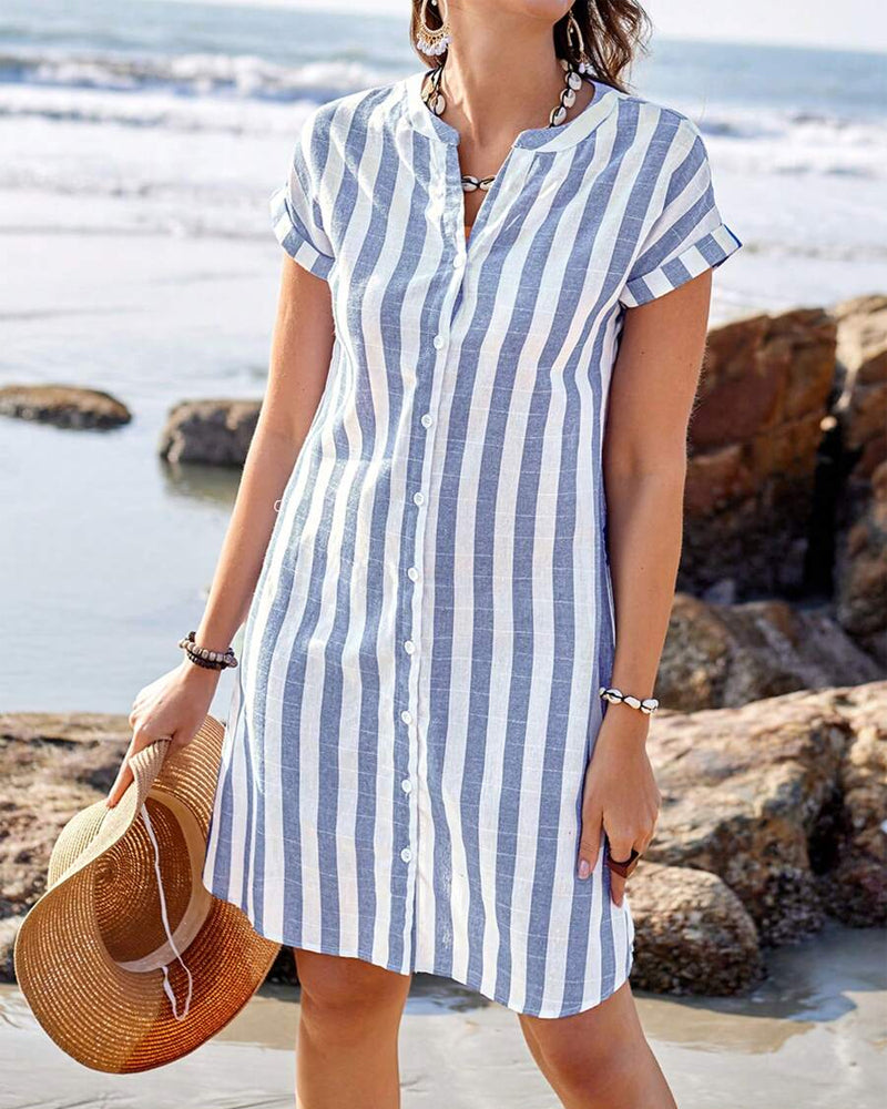 Maxine™ | Elegant Striped Shirt Dress