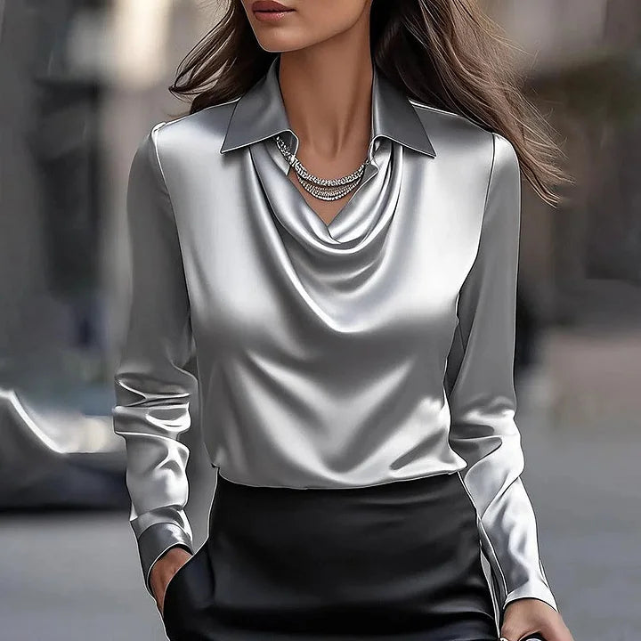 Della™ | Elegant Satin Blouse with V-Neckline