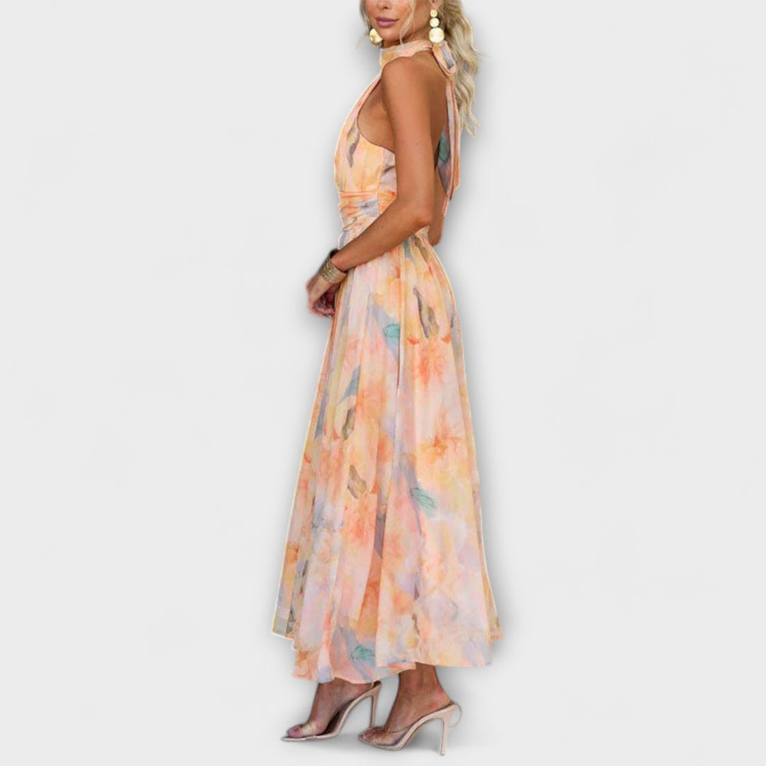 Kenna Halter-Neck Water Print Maxi Dress