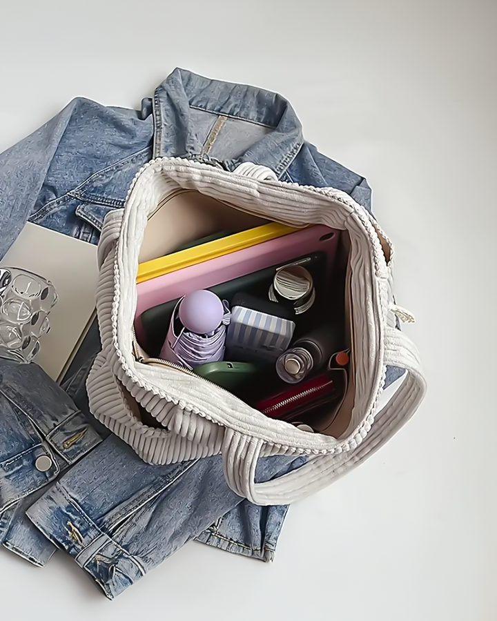 Trinity - Ribbed Tote Bag with Drawstring Detail