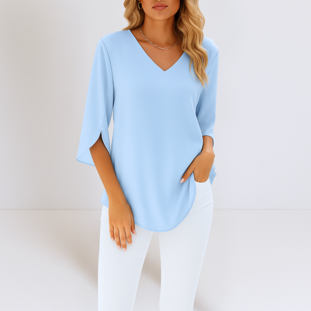 Emerson™ | Elegant Blouse with V-neck and Split Sleeves
