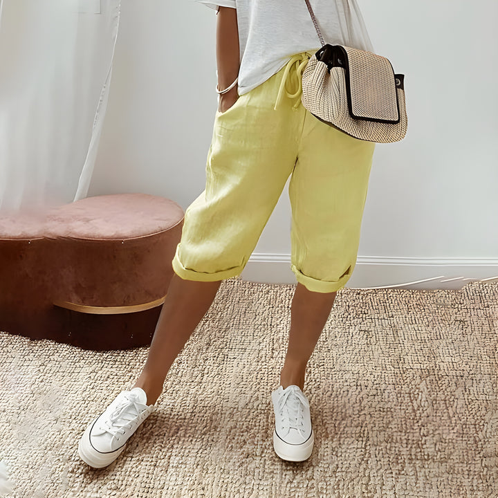 Mila | Chic breathable linen shorts yellow