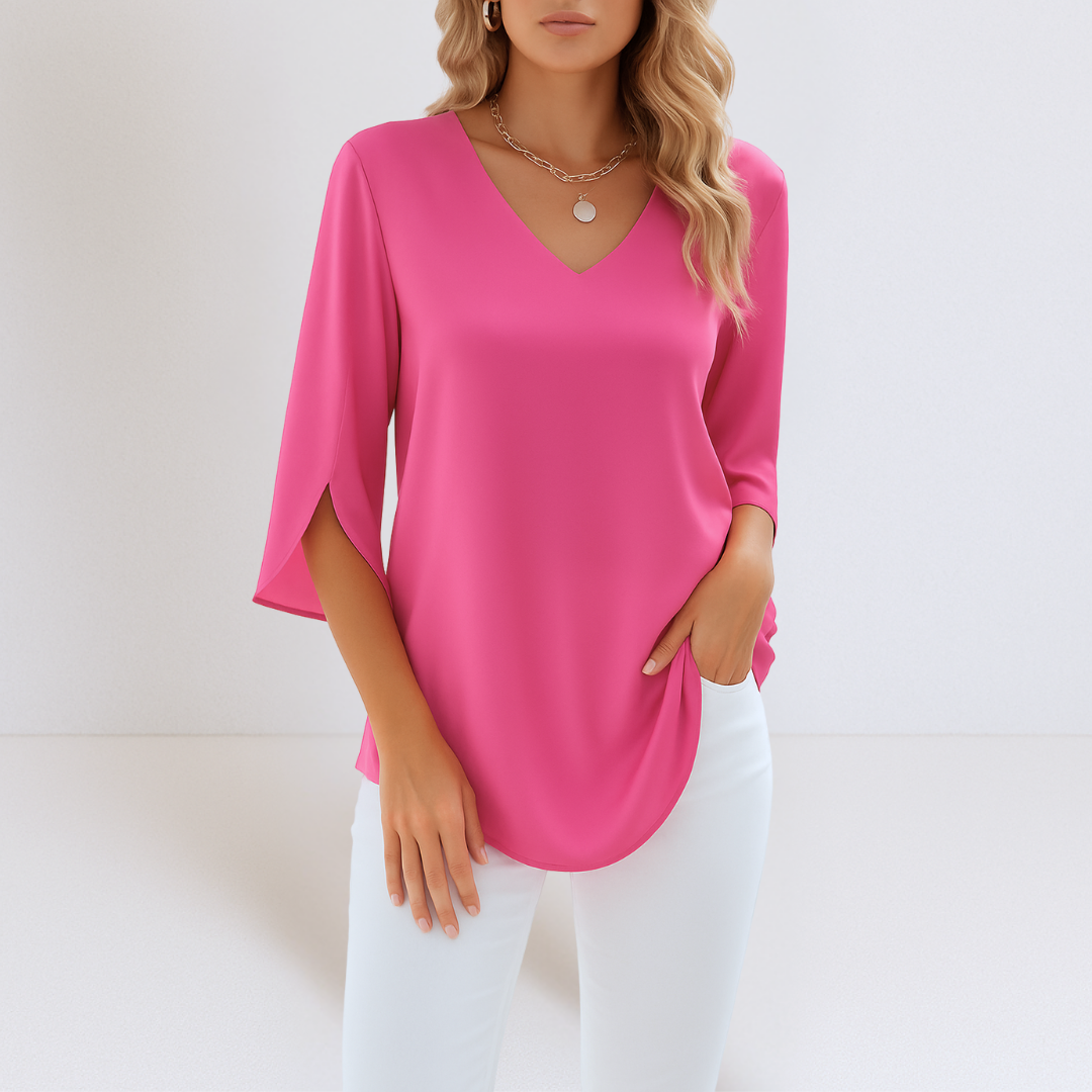 Emerson™ | Elegant Blouse with V-neck and Split Sleeves