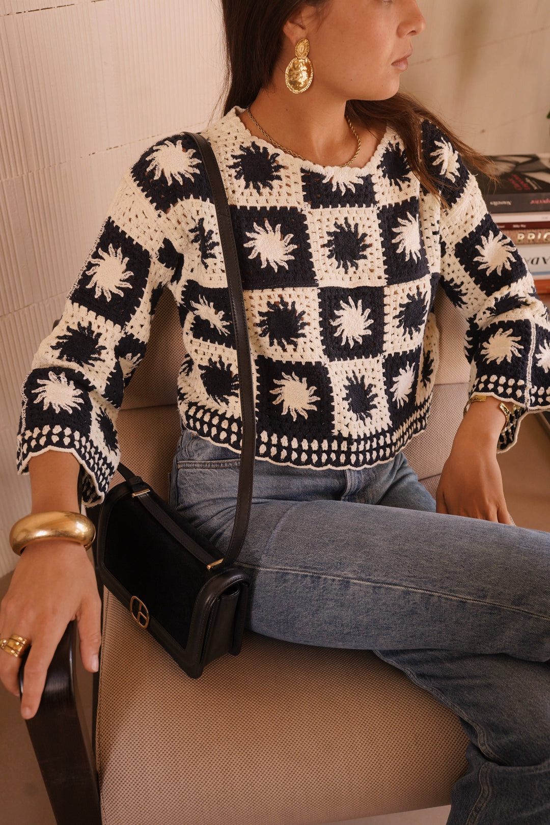 Ruby Sunny Crochet Top - Black/White