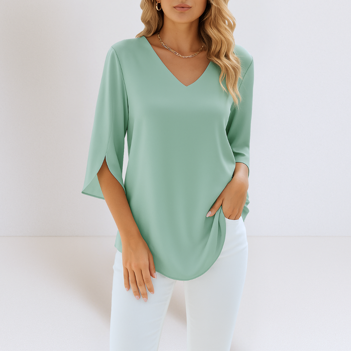 Emerson™ | Elegant Blouse with V-neck and Split Sleeves