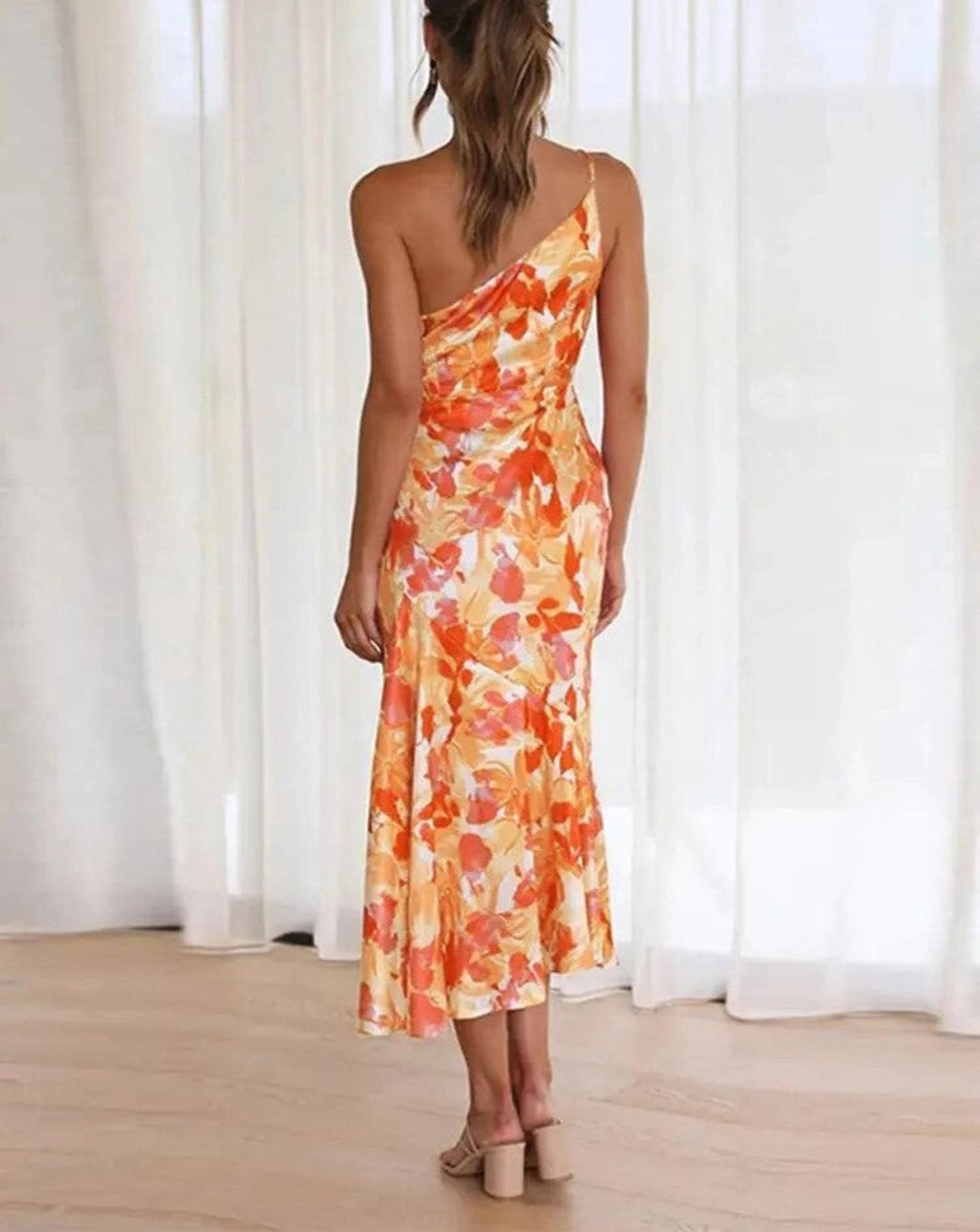Britanny - Asymmetric maxi dress with floral pattern for women