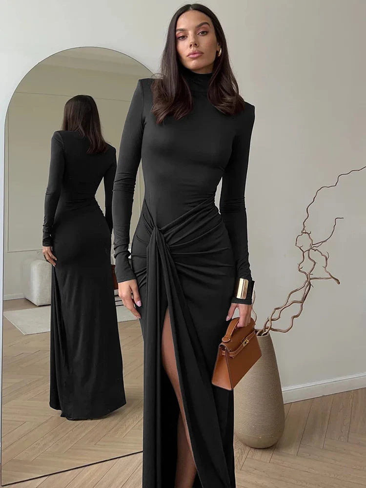 Isla/ Turtleneck Split Maxi Dress