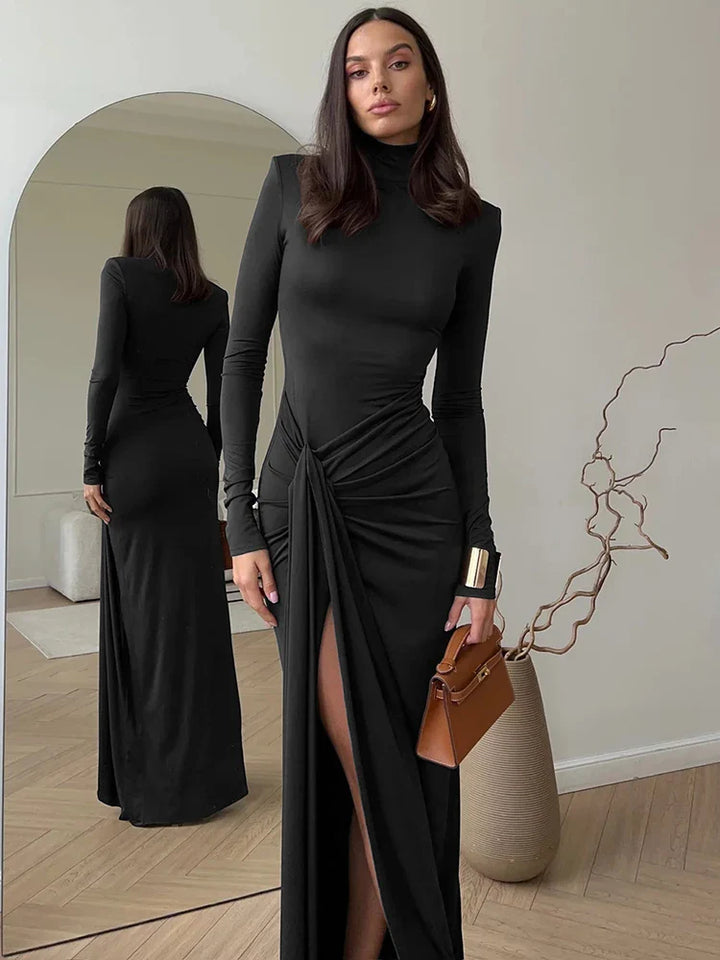 Isla/ Turtleneck Split Maxi Dress