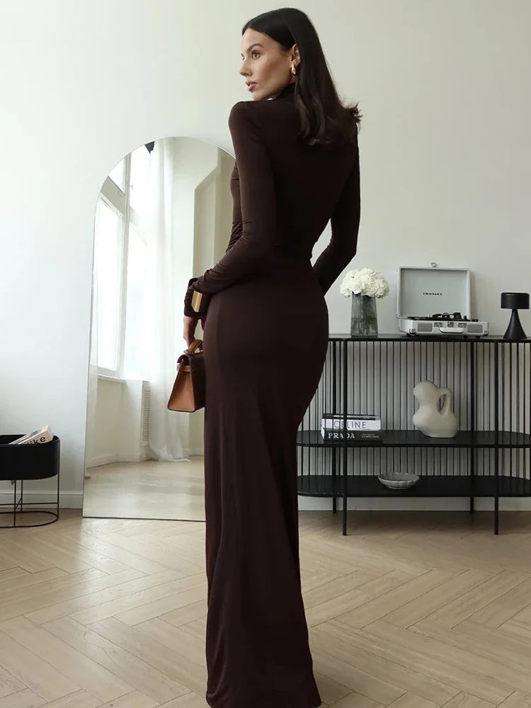 Isla/ Turtleneck Split Maxi Dress