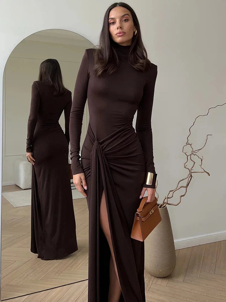 Isla/ Turtleneck Split Maxi Dress