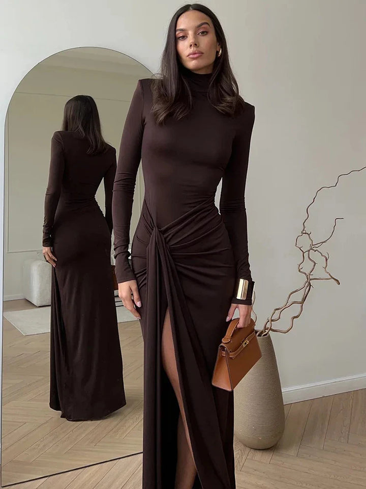 Isla/ Turtleneck Split Maxi Dress