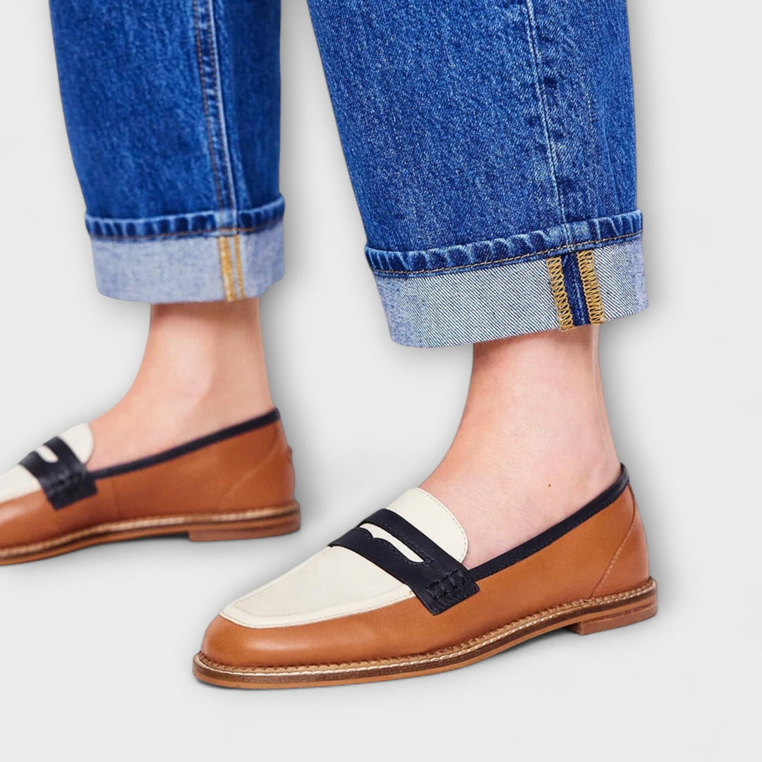 Oceane – Brown Loafers with Round Toe and Color Block Design