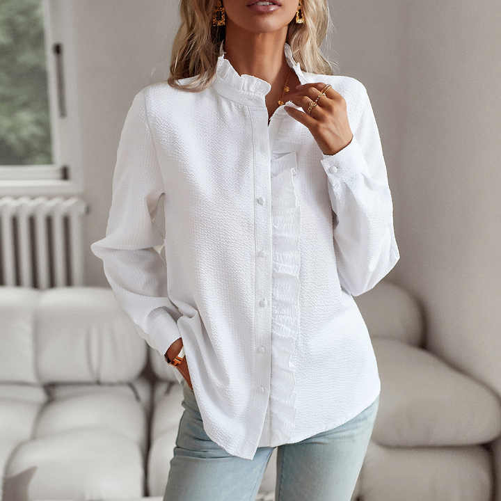 Diana | Elegant Ruffle Trim Striped Shirt