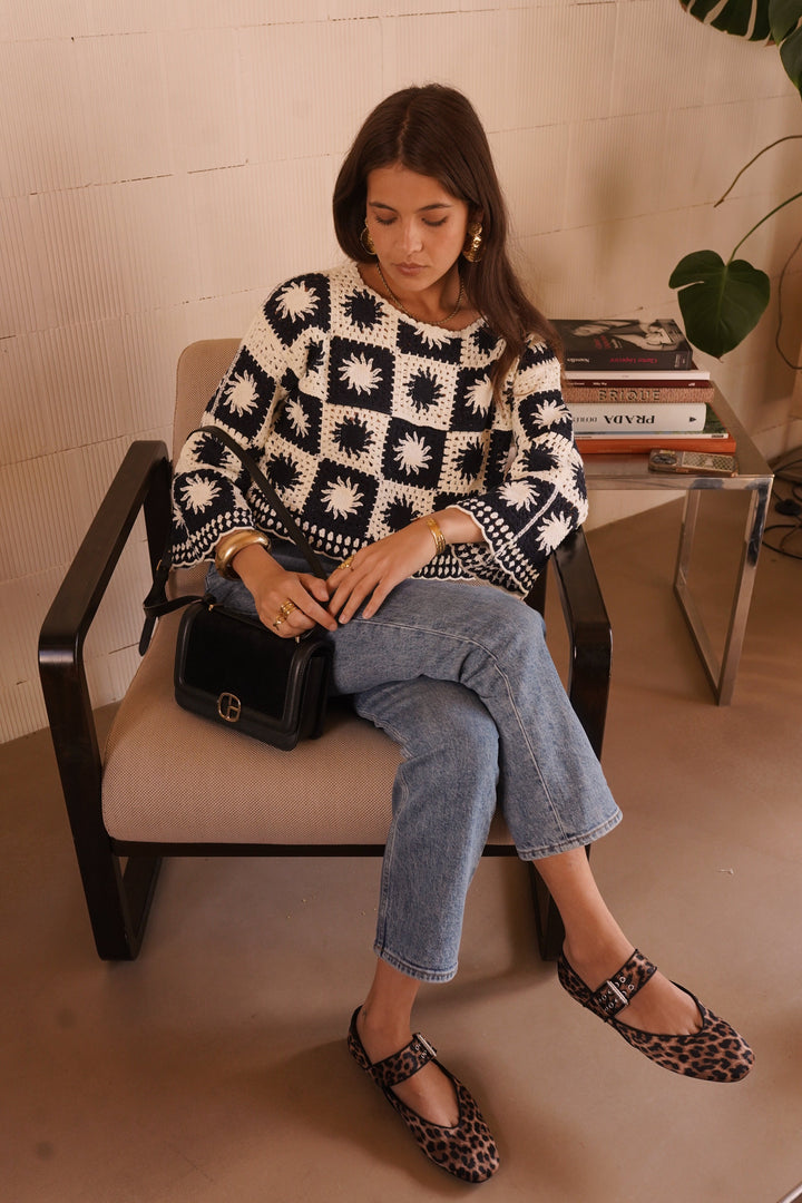 Ruby Sunny Crochet Top - Black/White