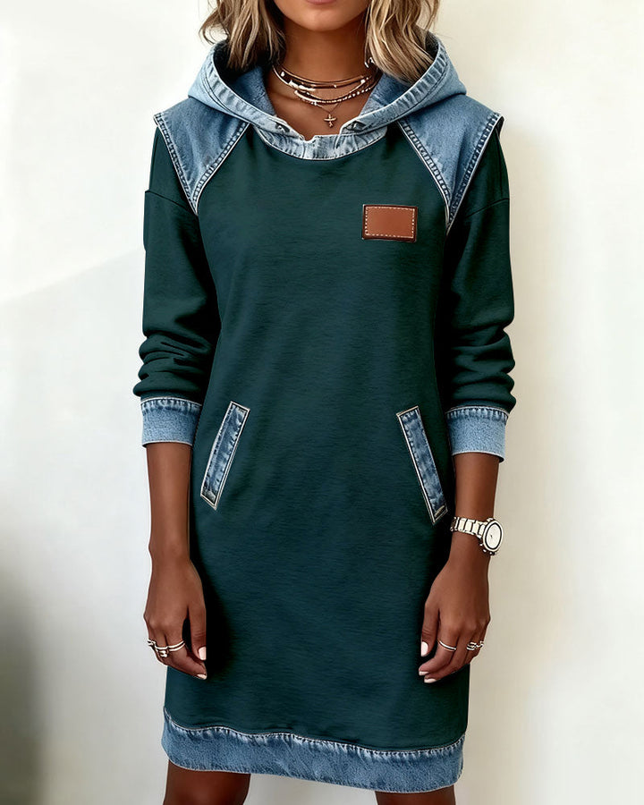 Hooded Dress with Contrasting Inserts