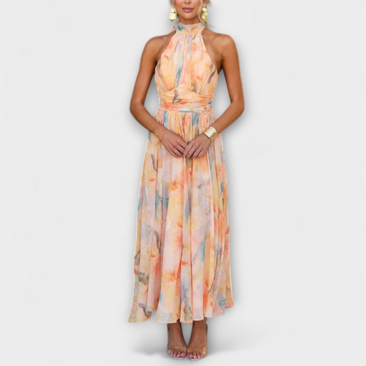 Kenna Halter-Neck Water Print Maxi Dress