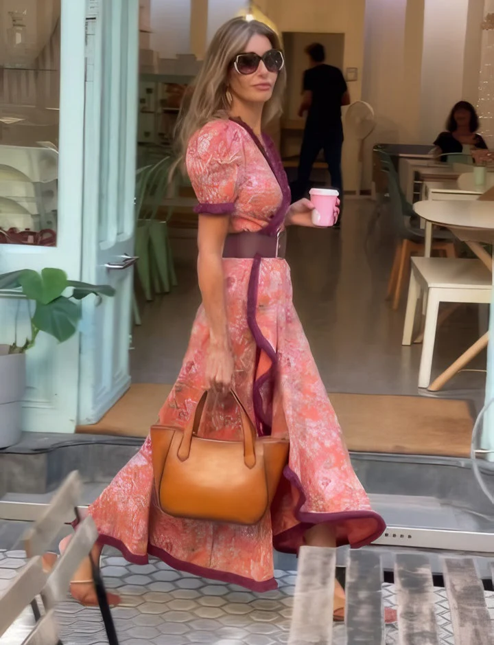 Stylish Pink Maxi Dress with Short Sleeves
