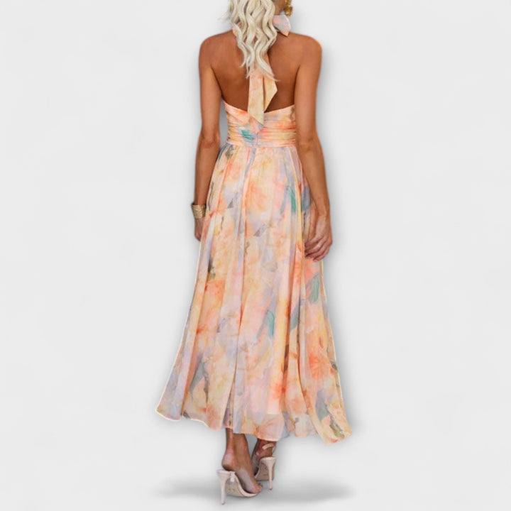 Kenna Halter-Neck Water Print Maxi Dress