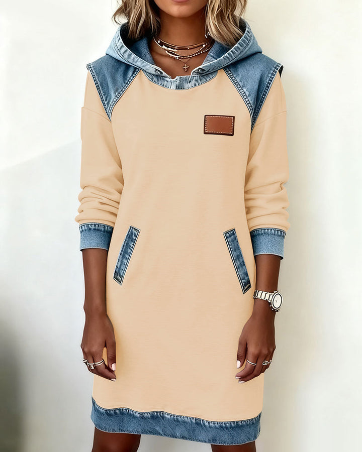 Hooded Dress with Contrasting Inserts
