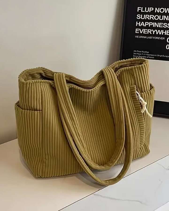 Trinity - Ribbed Tote Bag with Drawstring Detail