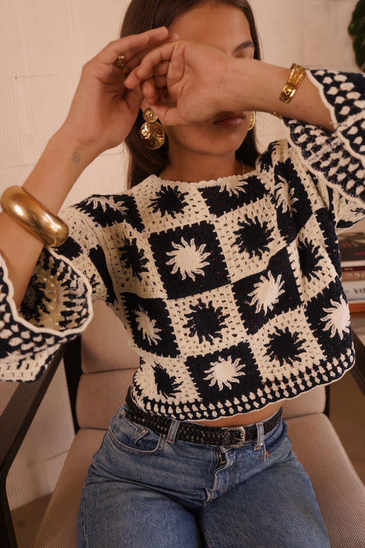 Ruby Sunny Crochet Top - Black/White