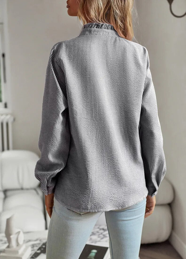 Diana | Elegant Ruffle Trim Striped Shirt