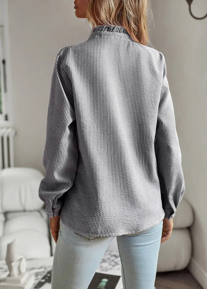 Diana | Elegant Ruffle Trim Striped Shirt