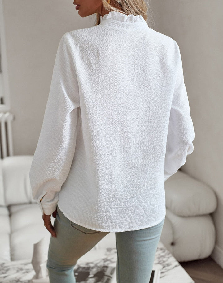 Diana | Elegant Ruffle Trim Striped Shirt