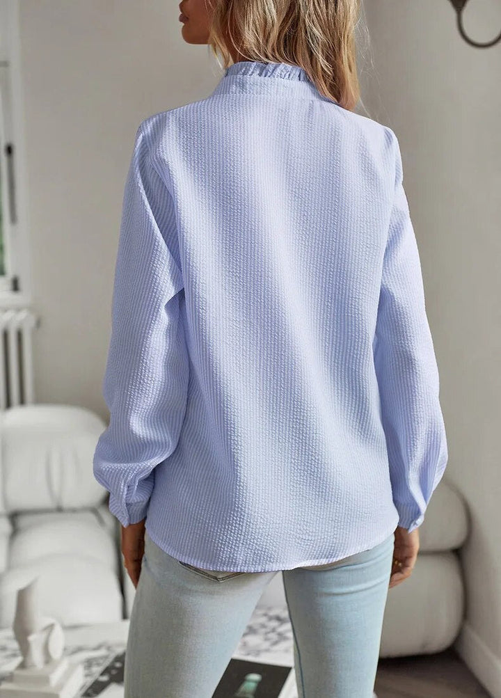 Diana | Elegant Ruffle Trim Striped Shirt