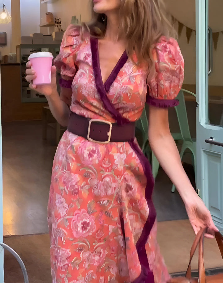 Stylish Pink Maxi Dress with Short Sleeves