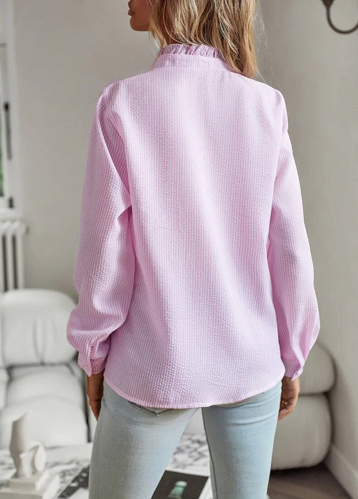 Diana | Elegant Ruffle Trim Striped Shirt
